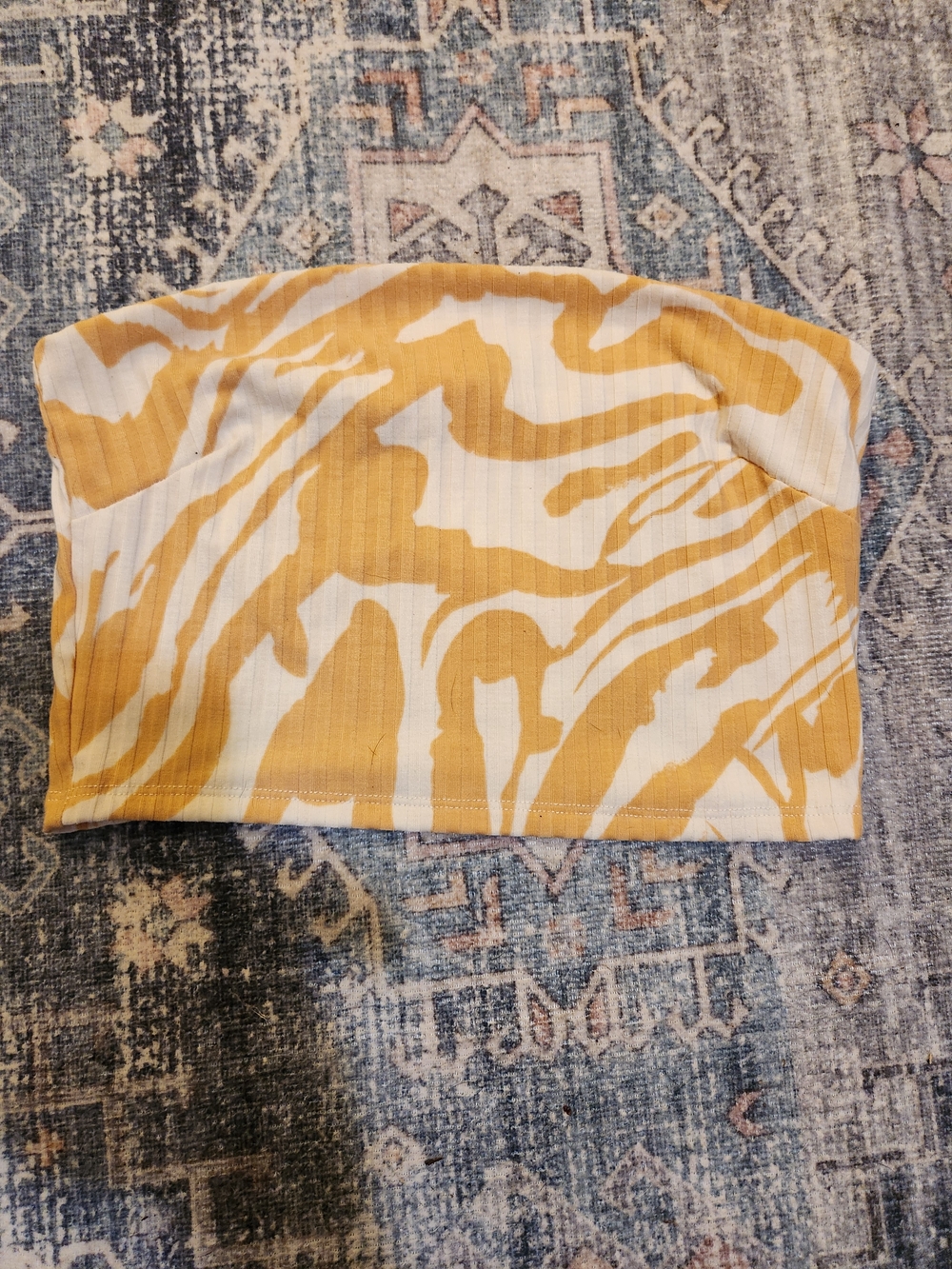 H&M Yellow and White Ribbed Strapless Tube Top